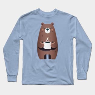 Cute Cartoon Bear with Warm Mug - Cheerful and Cozy Long Sleeve T-Shirt